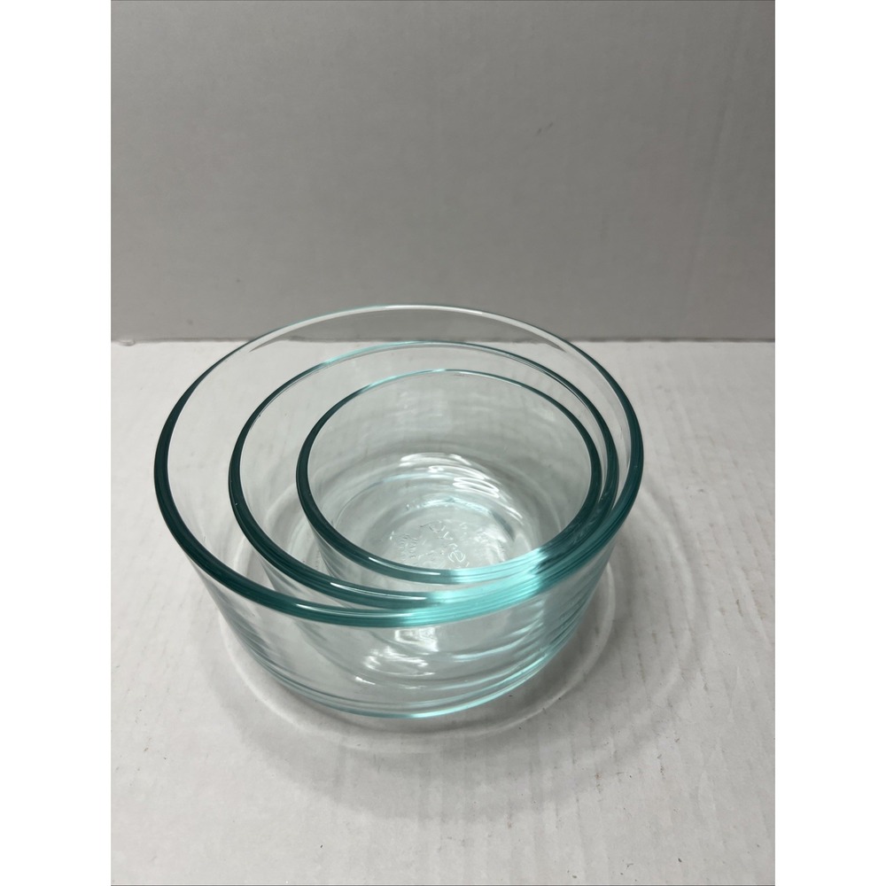 Vintage Pyrex Clear Glass Nesting Bowls 1 Quart, 2 Cups, 1 Cup Set of‎ 3 EUC